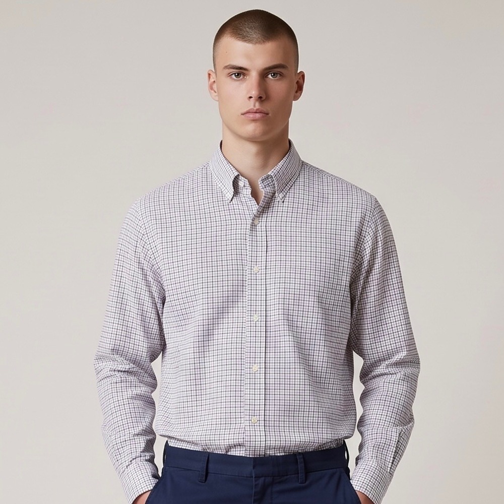 Sid Mashburn Button Down Shirt Mens Large White Purple Check Cotton